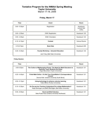Tentative Program for the INMAA Spring Meeting Taylor ... - Sections