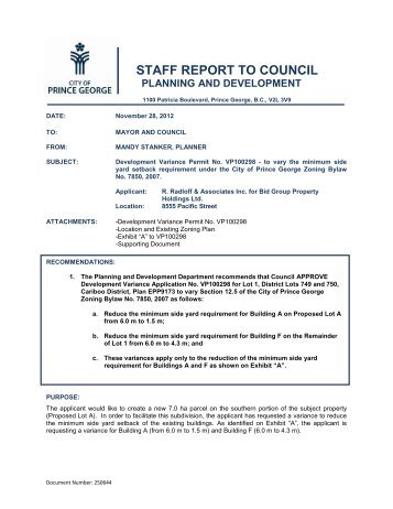 staff report to council planning and development - City of Prince ...