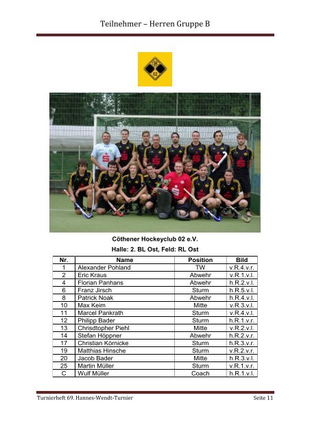 69. Hannes-Wendt-Turnier - Hockey-Club an der Delme e.V.