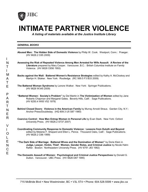 Intimate Partner Violence - Justice Institute of British Columbia