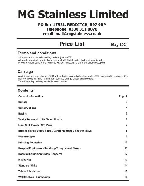 PRICE LIST MAY 2021