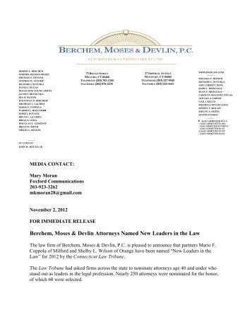 Berchem, Moses & Devlin Attorneys Named New Leaders in the Law