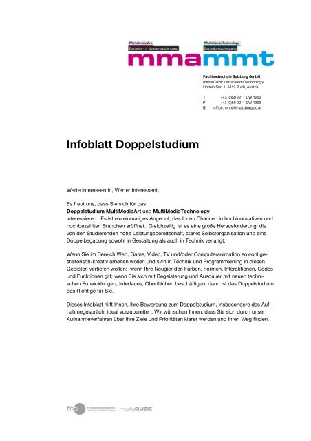 Infoblatt Doppelstudium - Fachhochschule Salzburg