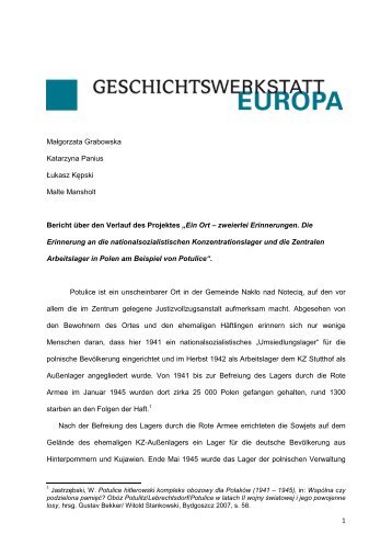 Projektbericht herunterladen - Geschichtswerkstatt Europa