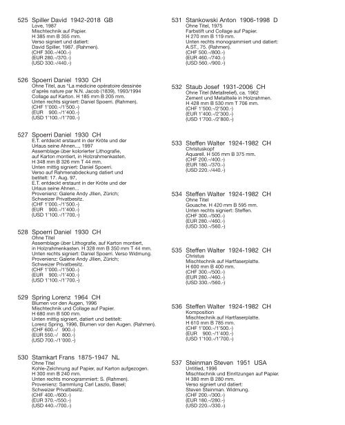 Kunst Auktion 7. - 9. Juni 2021, Germann Auktionshaus, Zürich