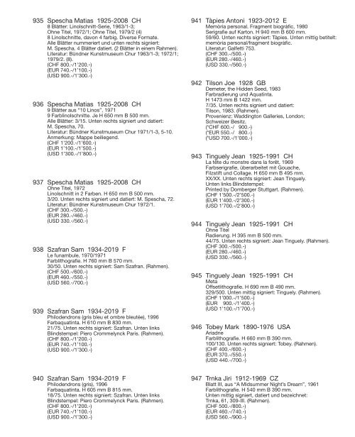 Kunst Auktion 7. - 9. Juni 2021, Germann Auktionshaus, Zürich