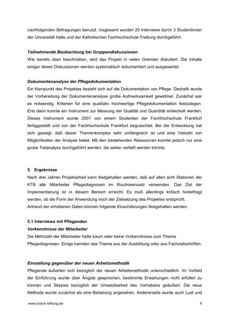 Modellprojekt "Implementierung von Pflegediagnosen und Standard ...