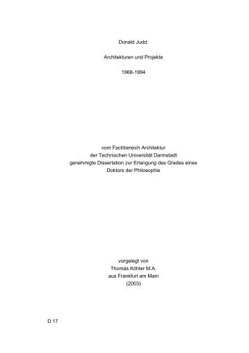 Donald Judd: Architekturen und Projekte 1968-1994 vom - tuprints ...
