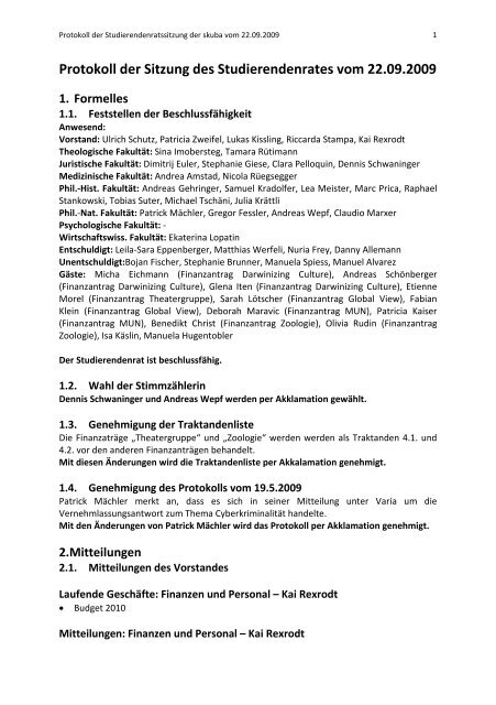 Protokoll der Sitzung des Studierendenrates vom 22.09.2009 1 ...