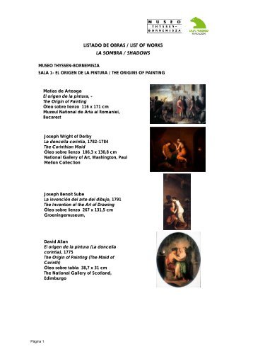 listado de obras / list of works la sombra - Museo Thyssen-Bornemisza