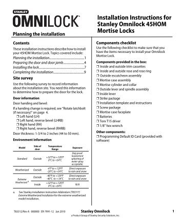 Installation Instructions for Stanley Omnilock 45HOM Mortise Locks