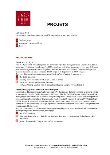 PROJETS - Memoriav