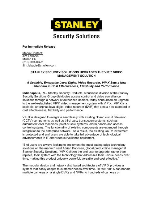 Stanley Security Solutions Upgrades the VIP™ Video Management