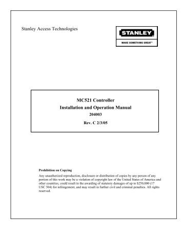 MC521 Controller Installation and Operation Manual