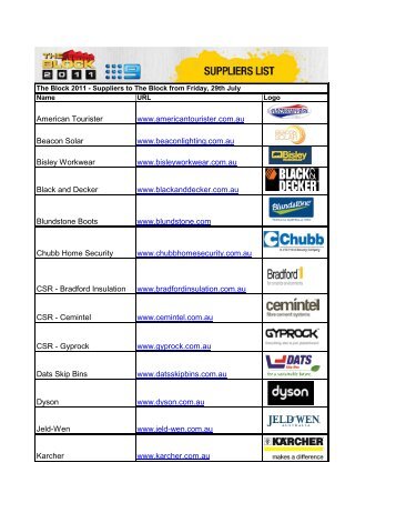 The Block suppliers list — week 6 - Home :ninemsn Homes