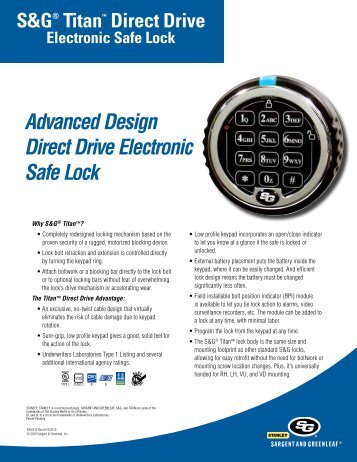 Advanced Design Direct Drive Electronic Safe Lock - Sargent and ...