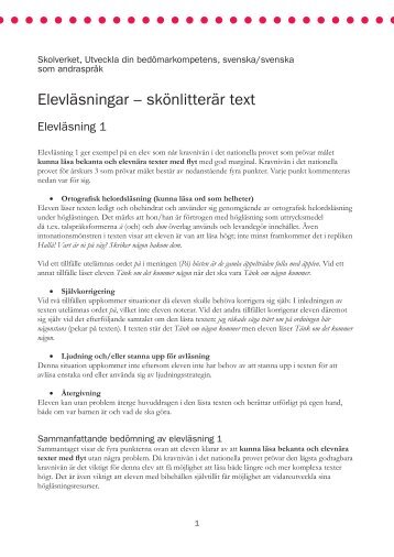 Kommentarer till elevläsningarna - Skolverket