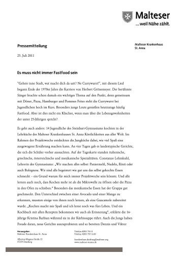 zur Pressemitteilung vom 25. Juli 2011 - Malteser Krankenhaus St ...