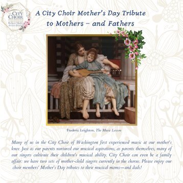 A City Choir Mother's Day Tribute to Mothers--and Fathers