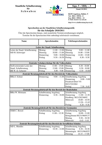 Sprechzeiten SB - Staatliche Schulberatung in Bayern