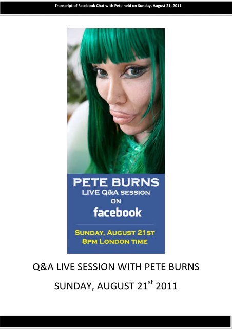 1 Q&amp;A LIVE SESSION WITH PETE BURNS - Dead or Alive