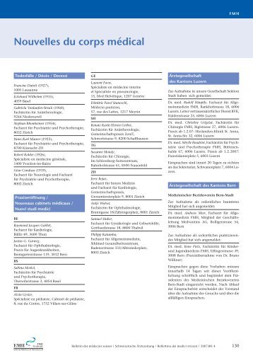2007-04 Nouvelles du corps médical - Schweizerische Ärztezeitung