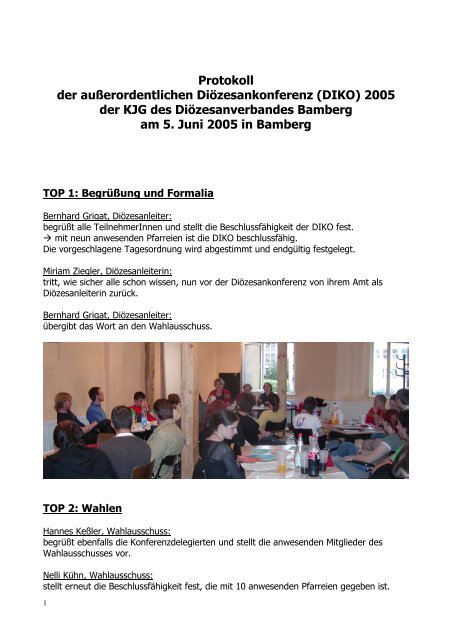 Protokoll der außerordentlichen Diözesankonferenz ... - KJG Bamberg
