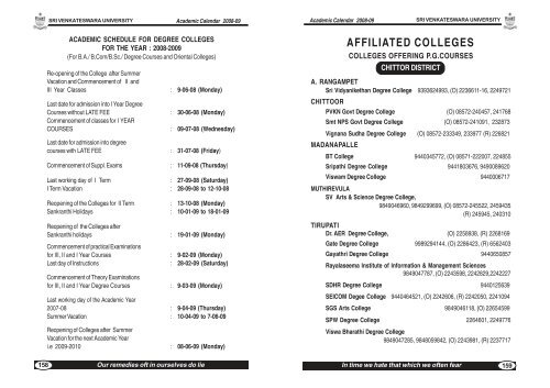 Academic Calendar 2008-09 (Part-III) - Sri Venkateswara University