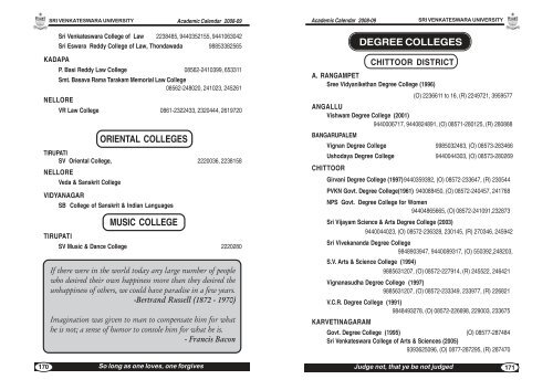 Academic Calendar 2008-09 (Part-III) - Sri Venkateswara University