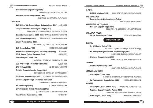 Academic Calendar 2008-09 (Part-III) - Sri Venkateswara University