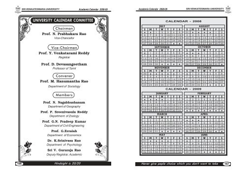 Academic Calendar 2008-09 (Part-III) - Sri Venkateswara University