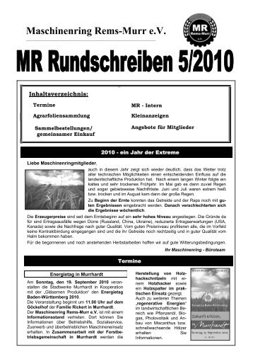 Rundschreiben 5/2010 - Maschinenring Rems-Murr eV