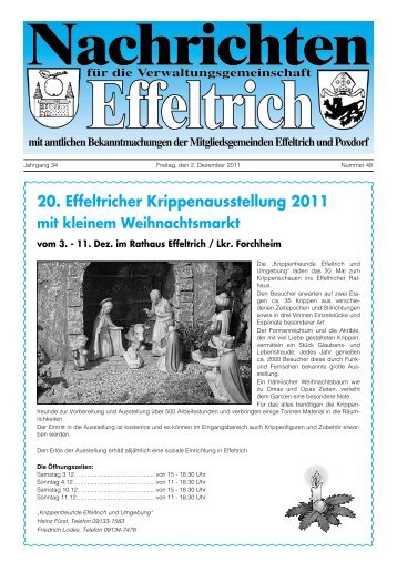 20. Effeltricher Krippenausstellung 2011 mit kleinem Weihnachtsmarkt