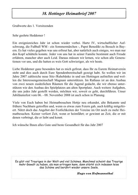 38. Hettinger Heimatbrief 2007 - Protendics