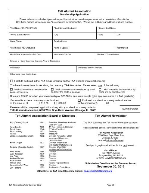 TAA Merchandise Order Form - Taft Alumni Association