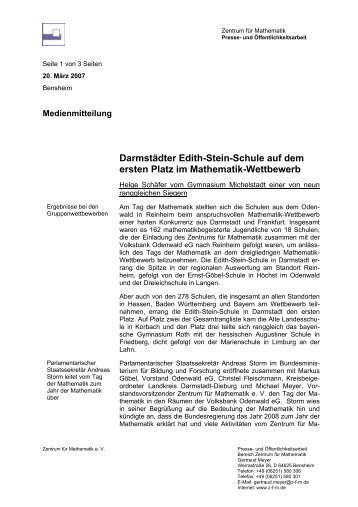 Darmstädter Edith-Stein-Schule auf dem ersten Platz im Mathematik ...