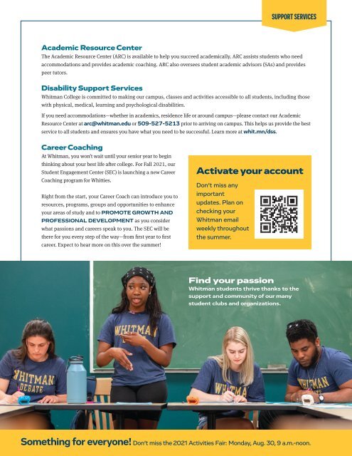 Whitman College Student Welcome Guide 2021