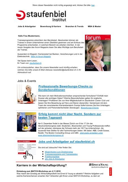 Beispiel für einen Karriere-Newsletter vom Career ... - Staufenbiel.ch