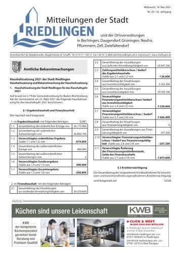 Amtliches Mitteilungsblatt Riedlingen 19.05.2021