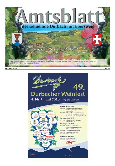 Tourist-Information/Verkehrsverein Durbach in der Zeit vom 04. bis ...