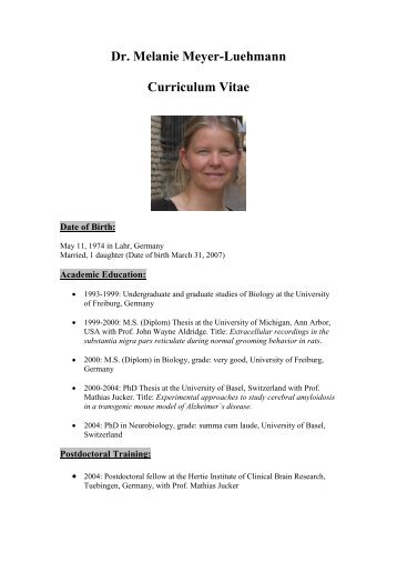 Dr. Melanie Meyer-Luehmann Curriculum Vitae