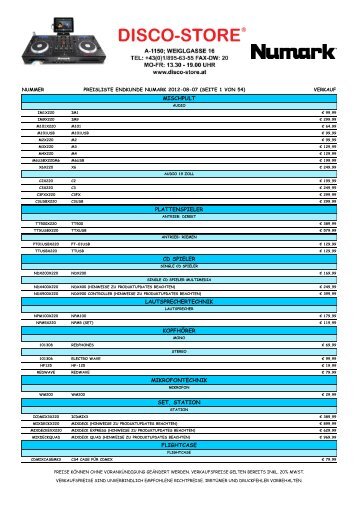 PREISLISTE ENDKUNDE NUMARK 2012-08-07 - Disco-Store