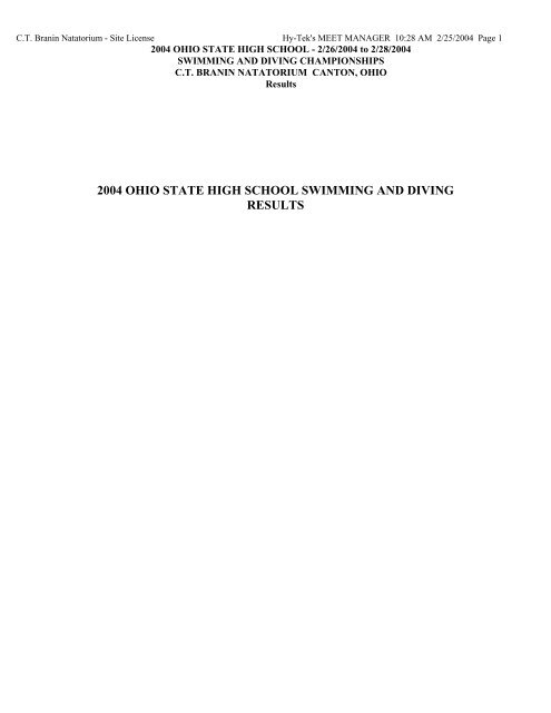 2004 ohio state high school swimming and diving results