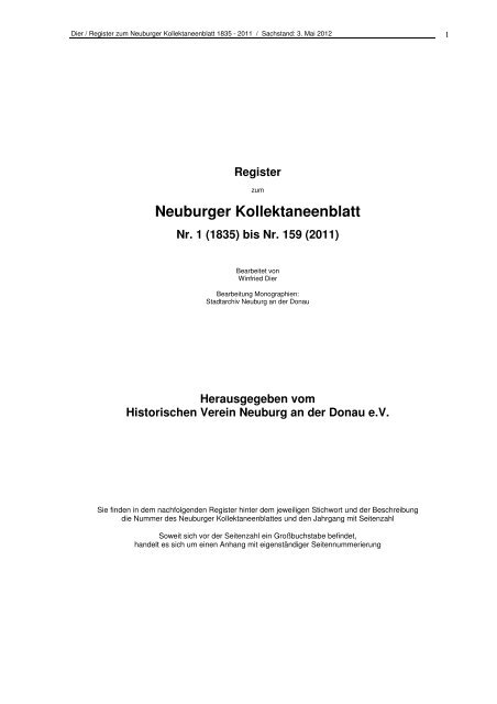 Neuburger Kollektaneenblatt - beim Bürgernetz Neuburg ...