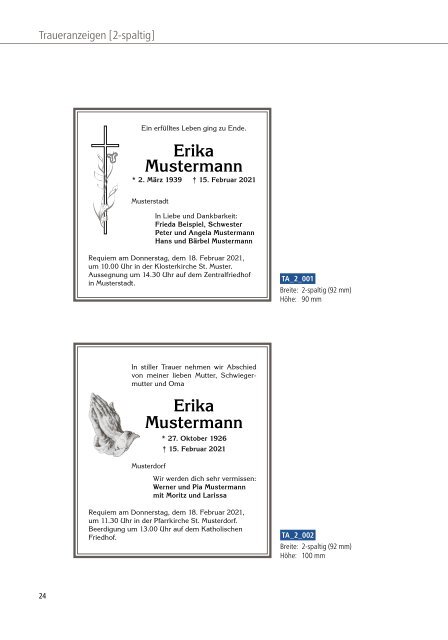 Traueranzeigen Musterbuch