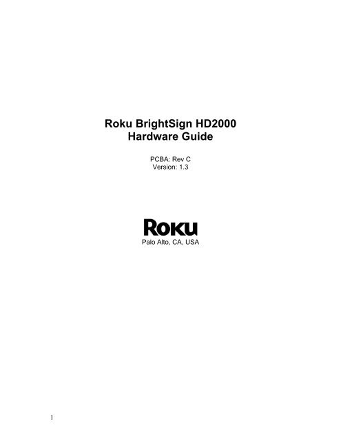 Roku BrightSign HD2000 Hardware Guide