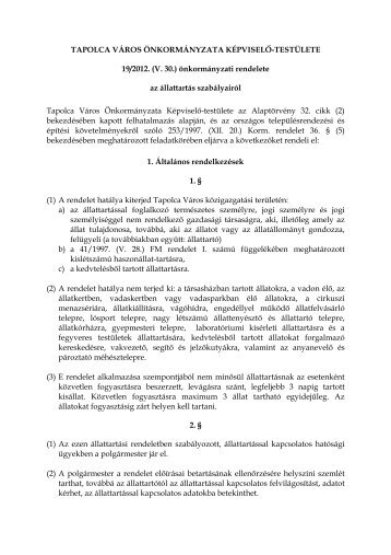 önkormányzati rendelete az állattartás szabályairól - Tapolca