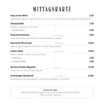 Am Paulusbogen Passau - Mittagskarte