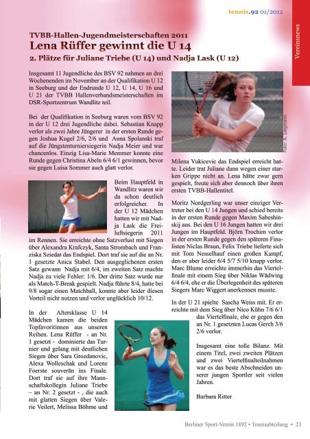 Lena Rüffer - Berliner Sport-Verein 1892 eV - Tennisabteilung