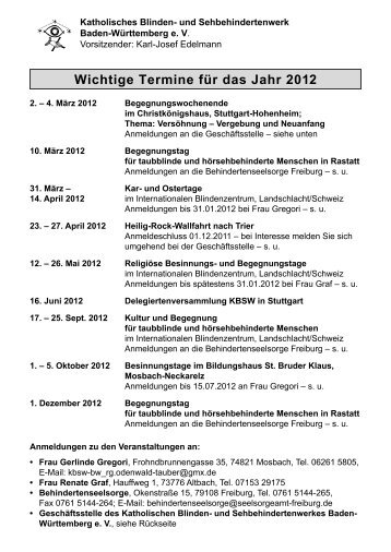 Wichtige Termine für das Jahr 2012 - Deutsches Katholisches ...
